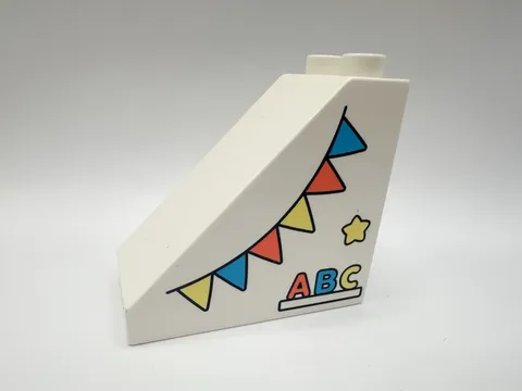 Lego Duplo Printed Sloped Brock Brick, White With Banner & ABC