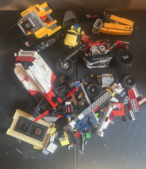 Lego Lot Backhoe McLaren F1 Racer And Motorcycle Lot Not 100% Complete