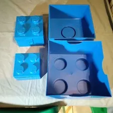 Lego Lot 3 Blue Lego Storage Boxes 853235 Organizer Nesting B45 