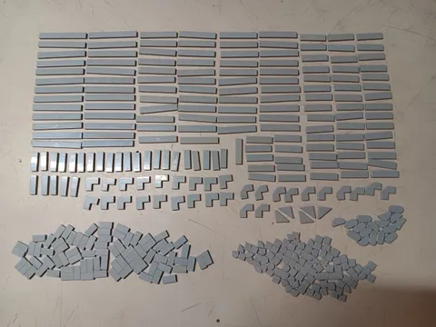 LEGO LOT 384 LIGHT BLUISH GRAY SMOOTH TILES 1X1 1X2 1X3 1X4 1X6 1X8 & 2X2 CORNER