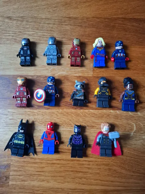 14 x Lego Marvel DC Figures Thor Captain America Black Panther Iron Man Mark 2