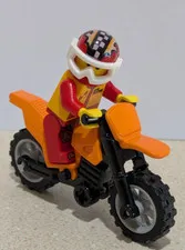 Lego ORANGE Dirt Bike and Rider DUAL SIDED HEAD motocross city town
