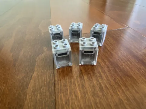 Lego lot of 5 Container 4345 Box Case 2x2x2  Light Gray With Clear Covers  City 