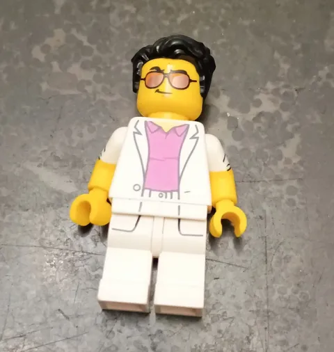 LEGO Minifigure w/ White Suit, Pink Shirt, Glasses & Black Hair