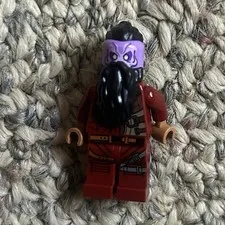 LEGO Minifigure Red Outfit, Purple Head, Black Beard, Plastic