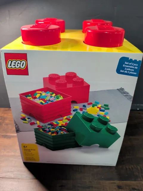 LEGO Storage Brick Box 4 Knobs Set of 2 Drawers Red & Green Pieces New