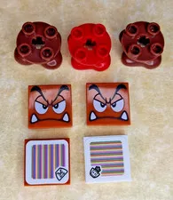 Lego Mario Lot Of Misc 2x2 Barcode Tiles - Goomba Tiles - Goomba Feet