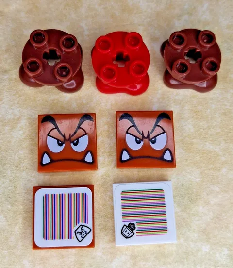 Lego Mario Lot Of Misc 2x2 Barcode Tiles - Goomba Tiles - Goomba Feet