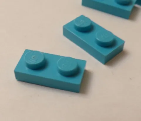 Lego x5 Light Turquoise 1x2 Plates, 3023 (028-228)