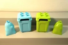 Lego Duplo TRASH Bin Can Green & Blue Waste Bag Lid Recycle Garbage EUC