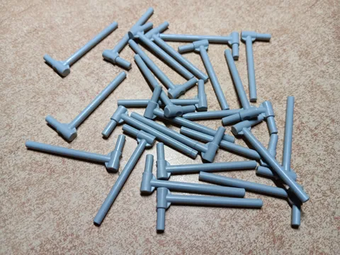 LEGO BULK LOT OF 24 LIGHT BLUISH GRAY BAR 5L WITH HANDLE FRICTION RAM #87618