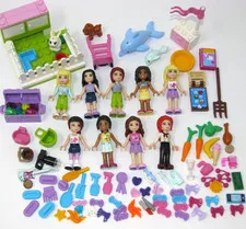 Lego Friends 9 Minifigures Lot Animals Accessories Dolphins Food Dishes Jewels