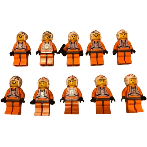 LEGO Star Wars Rebel Pilot Minifigures Lot x10 Orange Flight Suit X-Wing Pilots