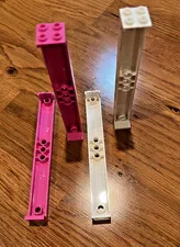 Lego Lot of 4 2x2x13 Supports with 5 Pin Holes Pink and White