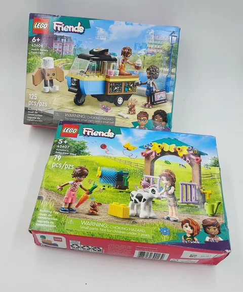 2x Lego Friends #42606 #42607  Autumn Baby Cow Shed, Bakery Food Mobile Set READ