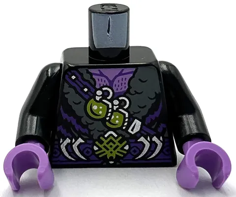 Lego New Minifigure Torso Fur Coat Dark Bluish Gray Collar  Dark Purple Belt
