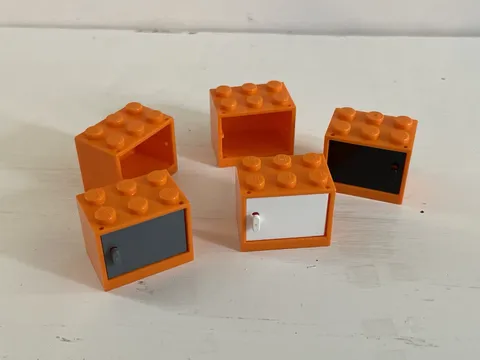 Lego lot of 5 Container, Cupboard 2 x 3 x 2 Orange Some Doors on