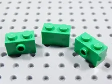 LEGO Lot of 3 Bright Green 1x2 Modified Bricks w/ Side Stud BM
