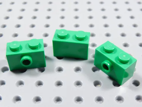 LEGO Lot of 3 Bright Green 1x2 Modified Bricks w/ Side Stud BM