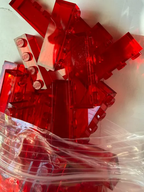 LEGO-NEW- #3010-TRANS RED- 1 X 4 BRICK-5 PIECES