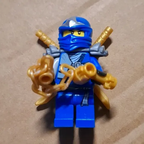 LEGO Ninjago Blue Ninja Minifigure Figure with Gold Weapons & Accessories