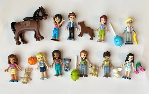 LEGO Lot of Friends Minifigs Dolls - 3 Boys 7 Girls AND 5 pets & 6 Accessories!