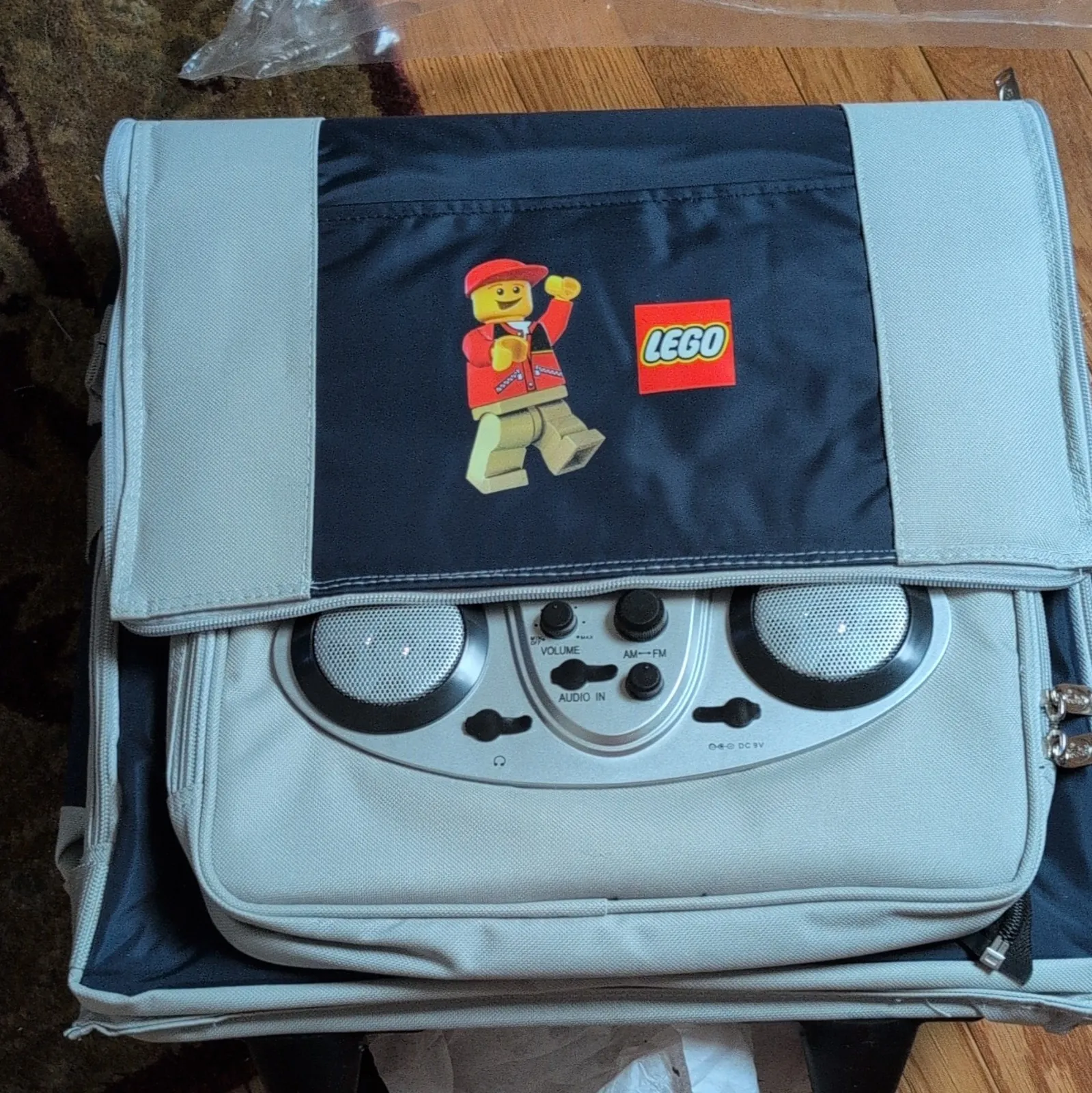 LEGO Rolling insulated cooler radio Blue/Gray  Case Bag with Logo & Minifigure