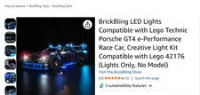 Lego Technics Brick Light kit for Technic Porche GT4 kit (Lego model# 42176)