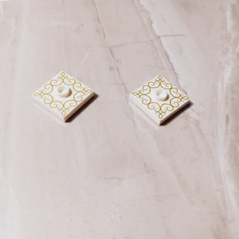 New LEGO doily Lot of 2 Printed Gold Filigree Fits Tea Cups Cups Studs Super Fun
