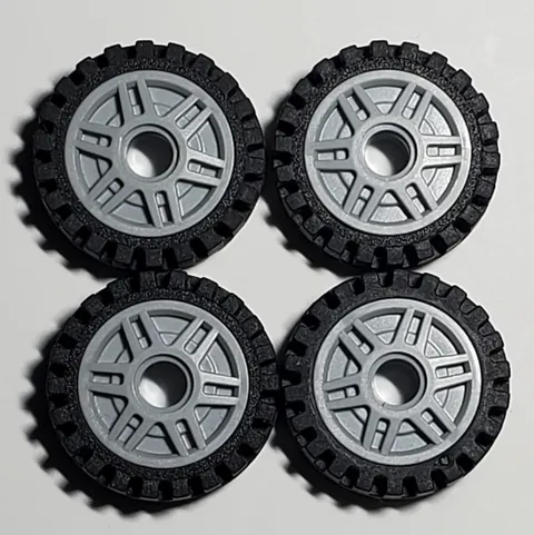Lot Of 4 Lego 13971 Wheel 18mm D. x 8mm 61254 Tire 24mm D. x 7mm Offset Tread