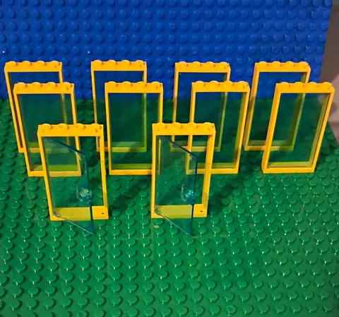 LEGO Yellow Window 1x4x5. Lot Of 10. With 8 Glass Panes And 2 Doors