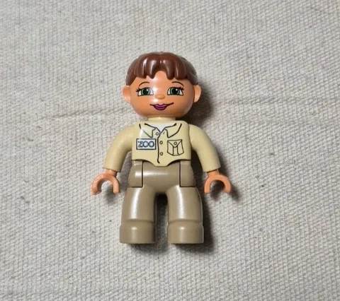 Lego Duplo Zoo Zookeeper Figure With Brown Ponytail & Beige Uniform