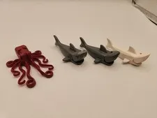 Lot of 3 LEGO Shark Minifigures Gray White And Octopus