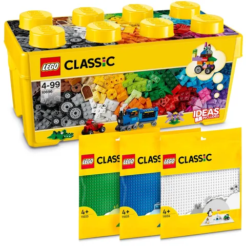 LEGO Classic Building Blocks Box + Plates Green, Blue and White, Starter Set for Kid...