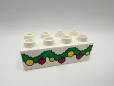Lego Duplo Printed Block Brick, White With Christmas Garland