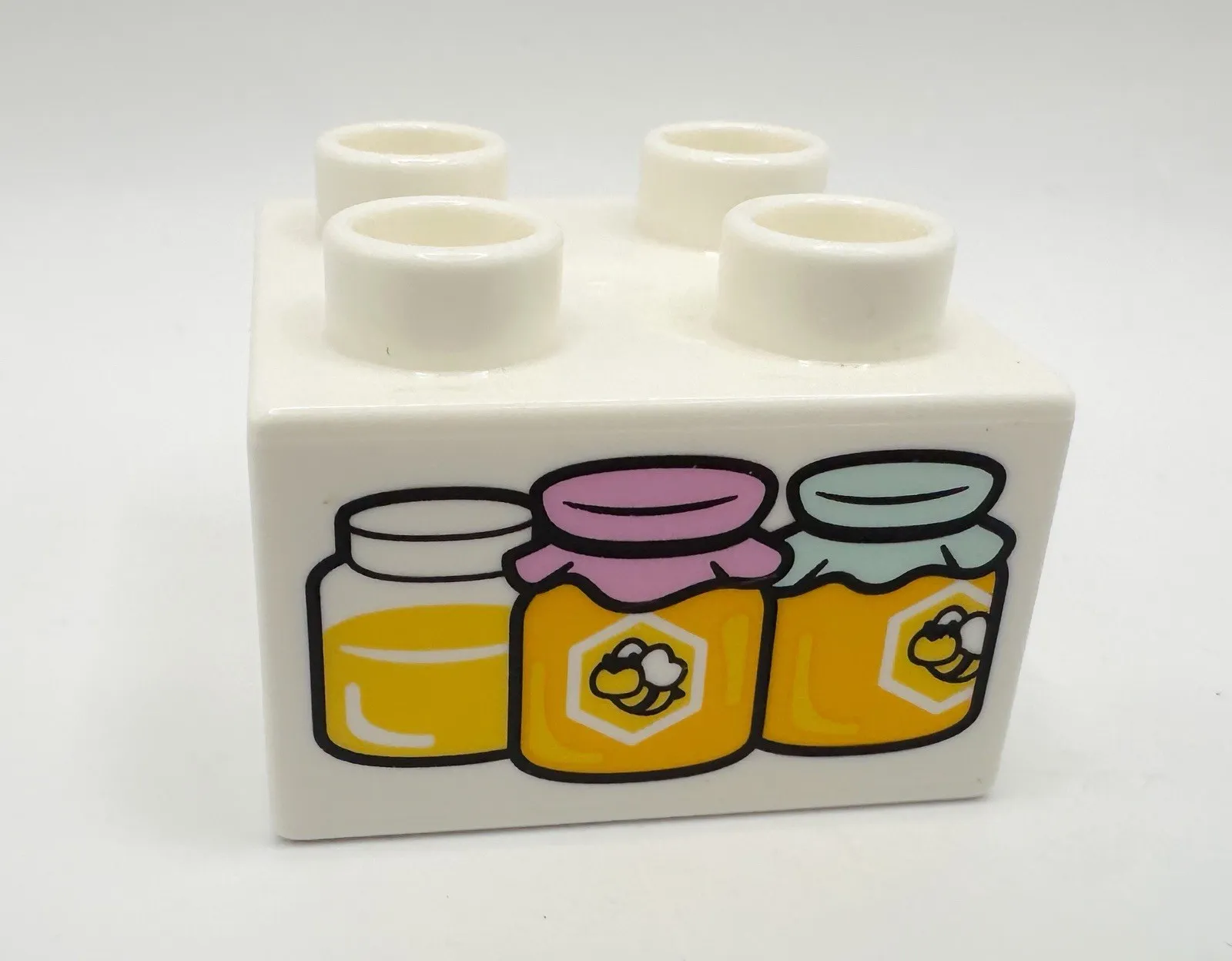 Lego Duplo Printed Block Brick, White With Honey Jars