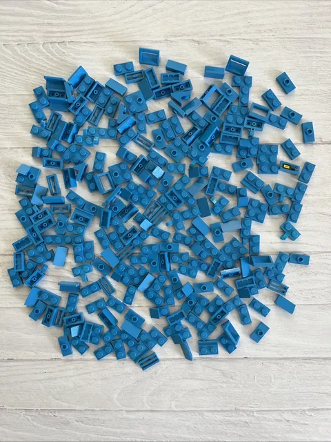 LEGO DARK AZURE BLUE LOT 258 PCS 1X2 PLATE PANEL SLOPE GRILLE CLIP AZUR VARIETY