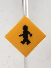 Custom Printed Caution Pedestrian Xing Sign UV Printed On LEGO 2x2 LtOrange Tile