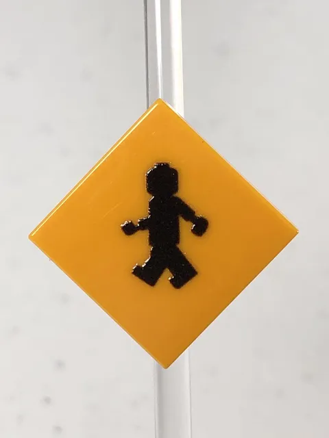 Custom Printed Caution Pedestrian Xing Sign UV Printed On LEGO 2x2 LtOrange Tile
