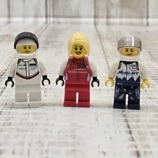 Lot Of 3 Lego Mini Figures Race Car Drivers: MS-RT Ford, Scuderia Corsa, Mobil 1