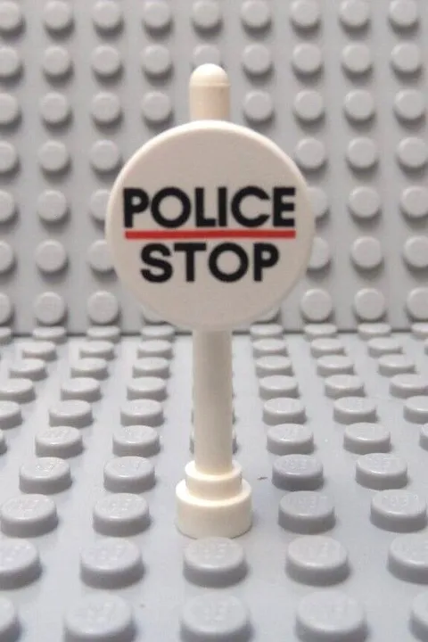 LEGO Police Stop Barricade ROAD SIGN Danger Warning Street with Pole