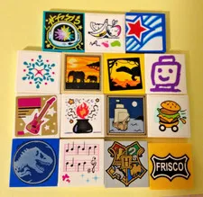 Lego 2x2 Square Tiles - LOT OF 15 - Prints or Stickers - All Different Designs