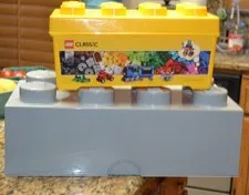 (2) Lego storage brick 8 knobs Large grey and yellow small 