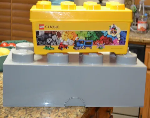 (2) Lego storage brick 8 knobs Large grey and yellow small 