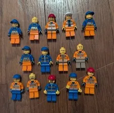 Huge Lot Of 14 LEGO Construction Worker Minifigure Lot w/ Helmets Lego City 