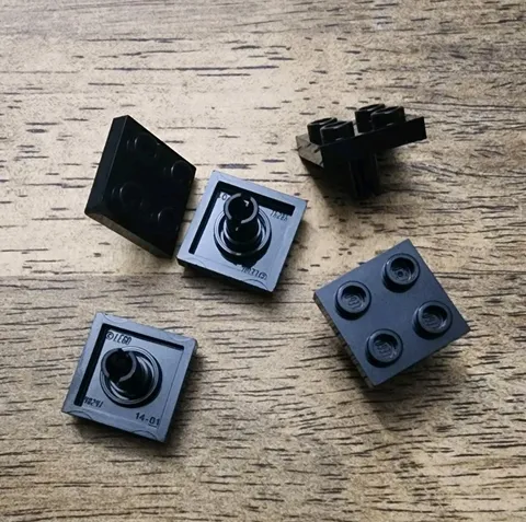 LEGO Black Plate, Modified 2 x 2 with Pin on Bottom. QTY 5. 2476