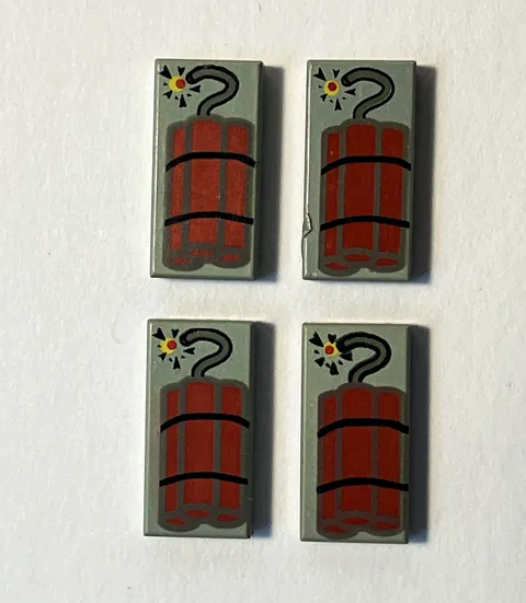 LEGO Light Gray Tile 1 x 2 with Dynamite Pattern