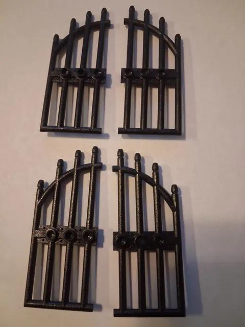 O-1 Lego Lot 4 Black Gate 1 x 4 x 9 Arched w/ Bars Studs 70655 7785 4480 42448