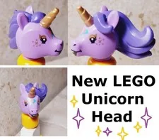 New LEGO Unicorn Head Purple Gold Horn Face Paint Lightning Bolt Pretty Pony