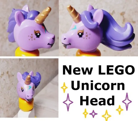 New LEGO Unicorn Head Purple Gold Horn Face Paint Lightning Bolt Pretty Pony